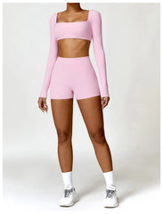 Conjunto Fitness com Cropped Manga Longa e Legging