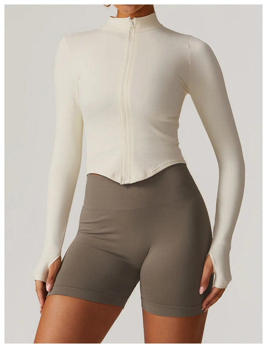 Blusa Fitness com Zíper Frontal e Manga Longa