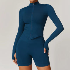 Blusa Fitness com Zíper Frontal e Manga Longa
