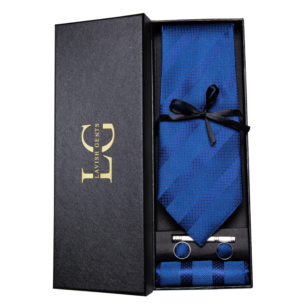 Conjunto de Gravata e Lenço de Seda Azul Royal
