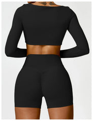Cropped Feminino Manga Longa com Decote Reto