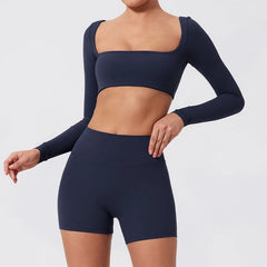 Cropped Fitness Manga Longa com Decote Quadrado
