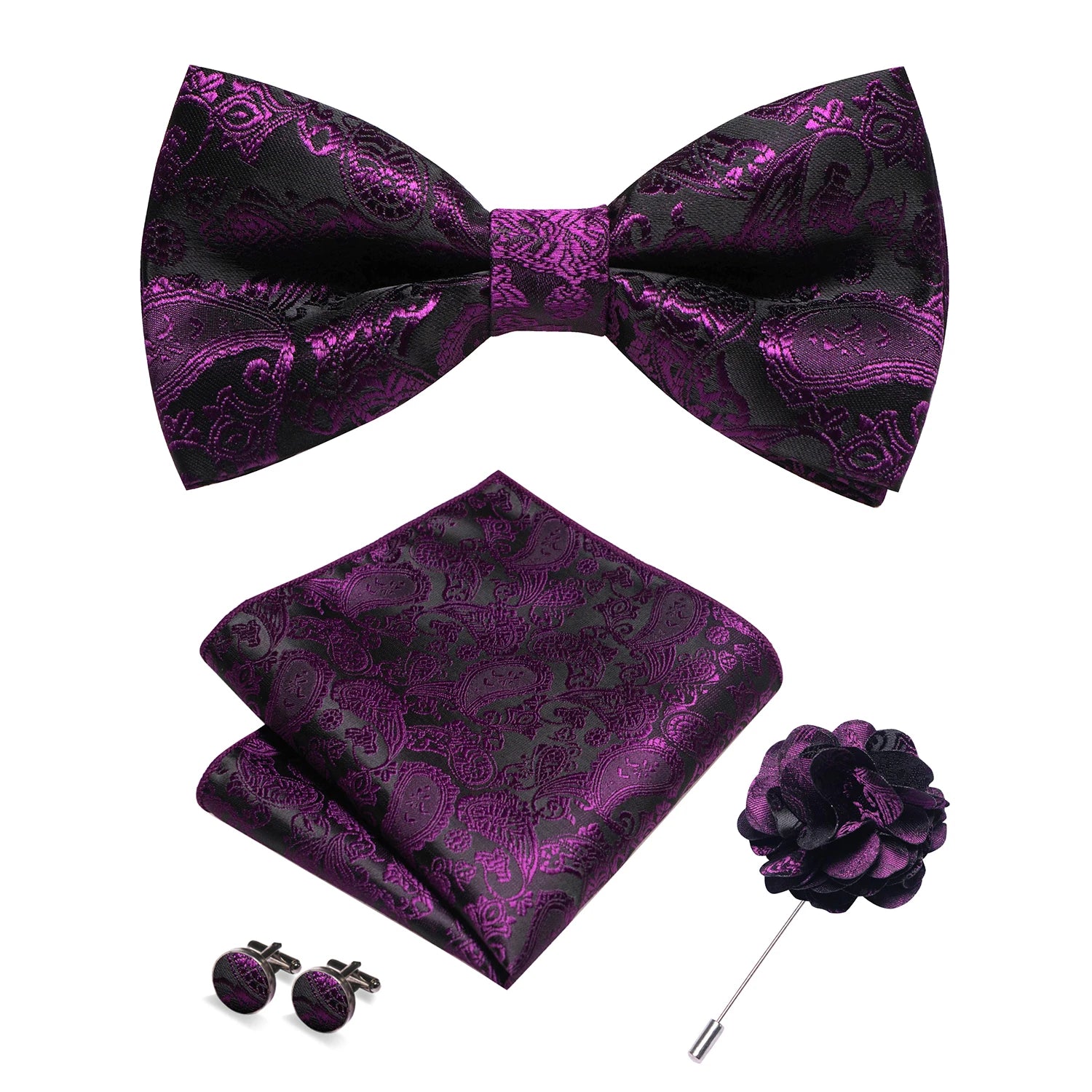 Gravata Borboleta Paisley com Broche + Lenço de Bolso