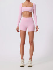 Cropped Fitness Manga Longa com Decote Quadrado