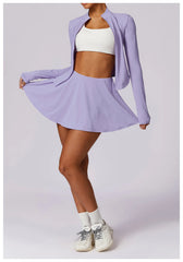 Vestido Fitness com Manga Longa e Saia Rodada