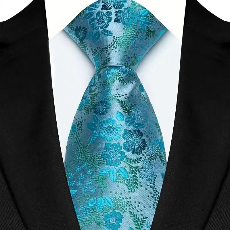 Gravata Masculina com Design Floral e Geométrico