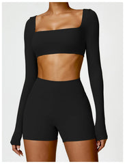 Cropped Feminino Manga Longa com Decote Reto