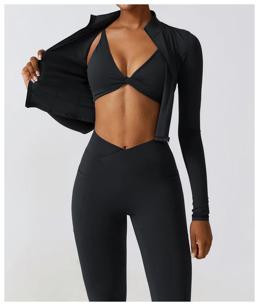 Conjunto Fitness com Jaqueta Zíper e Calça Legging