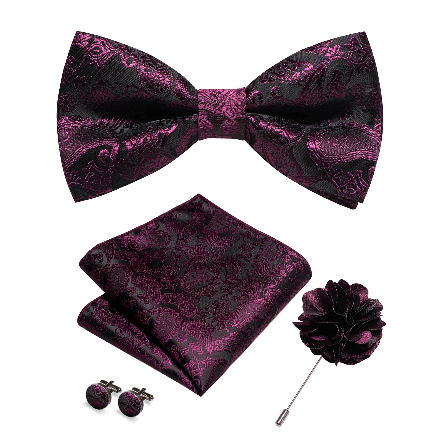 Gravata Borboleta Paisley com Broche + Lenço de Bolso