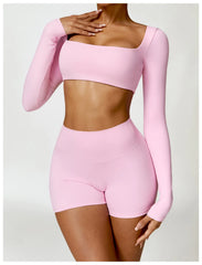 Conjunto Fitness com Cropped Manga Longa e Legging