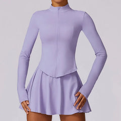 Vestido Fitness com Manga Longa e Saia Rodada