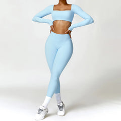 Conjunto Fitness com Cropped Manga Longa e Legging