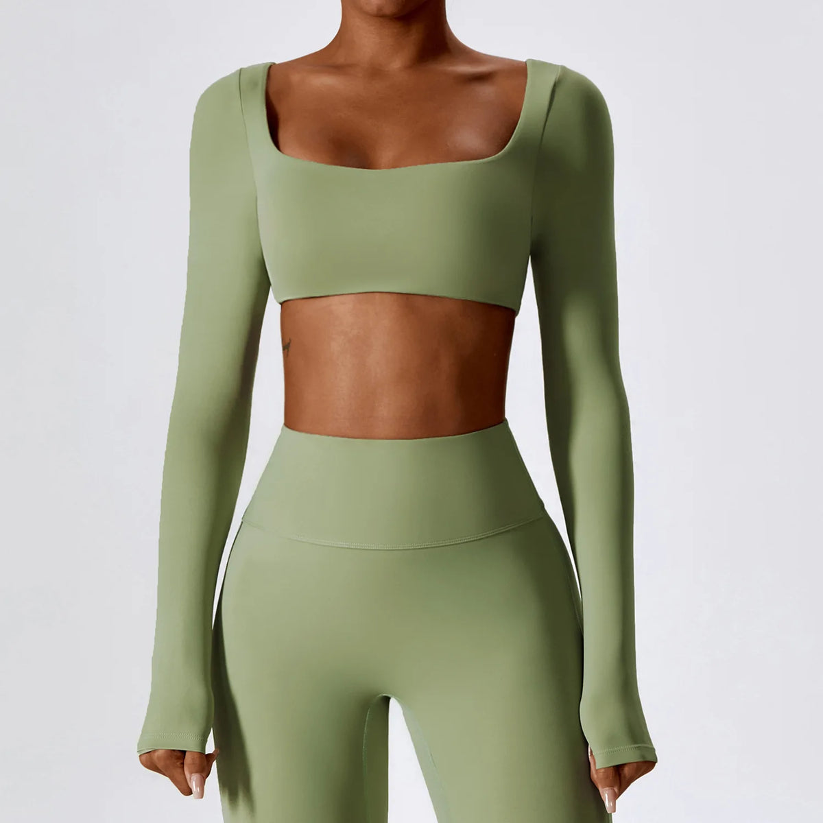 Cropped Fitness Manga Longa com Decote Quadrado
