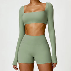 Conjunto Fitness com Cropped Manga Longa e Legging