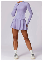 Vestido Fitness com Manga Longa e Saia Rodada