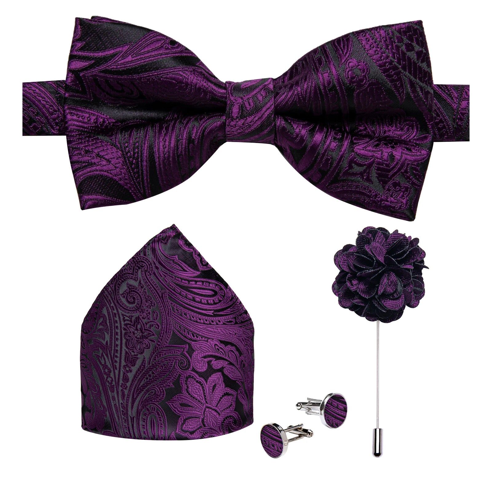 Gravata Borboleta Paisley com Lenço e Abotoaduras