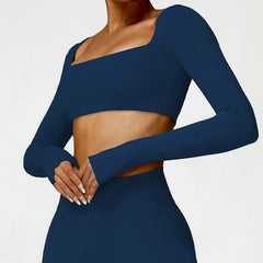 Cropped Feminino Manga Longa com Decote Reto