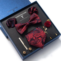Gravata Borboleta Paisley com Broche e Abotoaduras