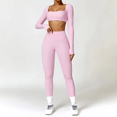 Conjunto Fitness com Cropped Manga Longa e Legging