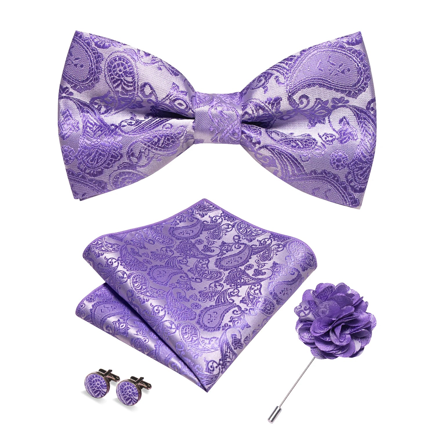 Gravata Borboleta Paisley com Broche + Lenço de Bolso