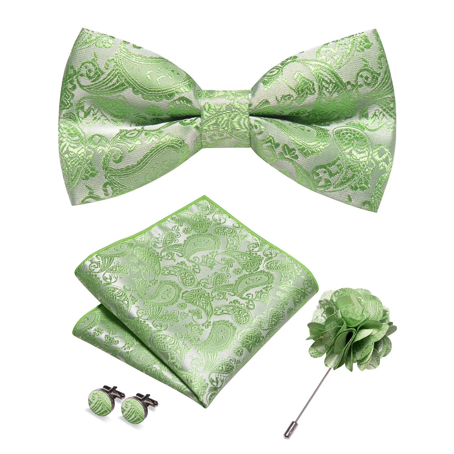 Gravata Borboleta Paisley com Broche + Lenço de Bolso