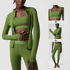 Conjunto Fitness 3 Peças com Jaqueta, Top e Legging