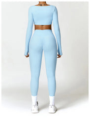 Conjunto Fitness com Cropped Manga Longa e Legging