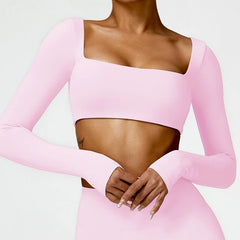 Cropped Feminino Manga Longa com Decote Reto