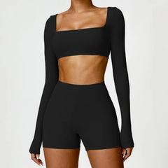 Conjunto Fitness com Cropped Manga Longa e Legging