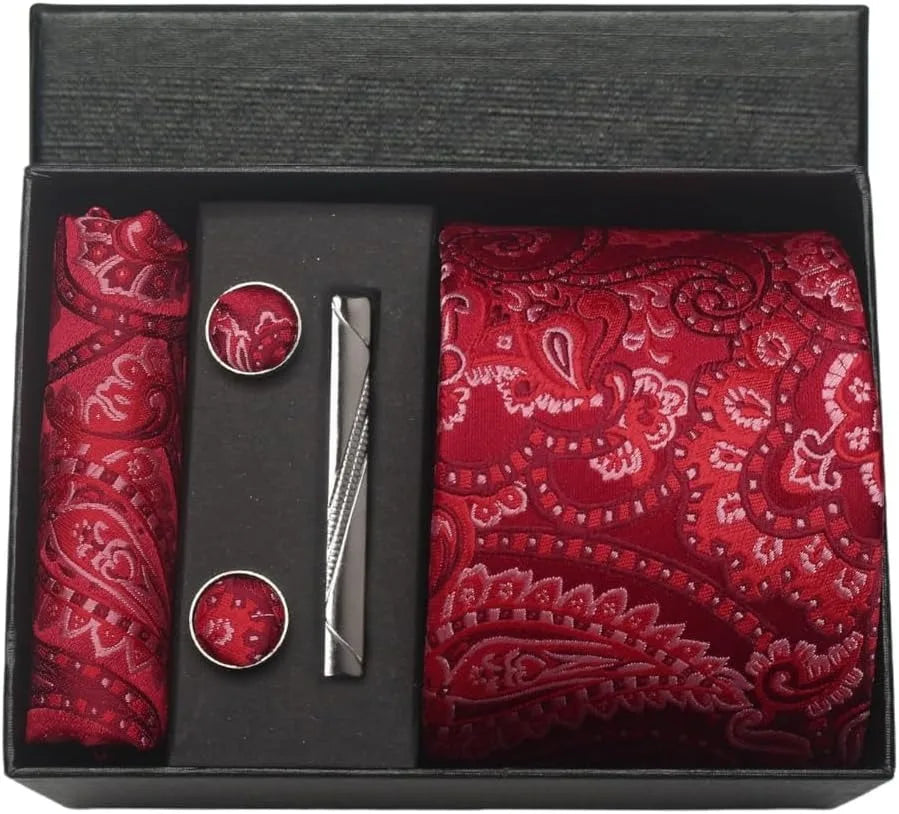 Conjunto Gravata de Seda Paisley Vermelho