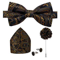 Gravata Borboleta Paisley com Lenço e Abotoaduras