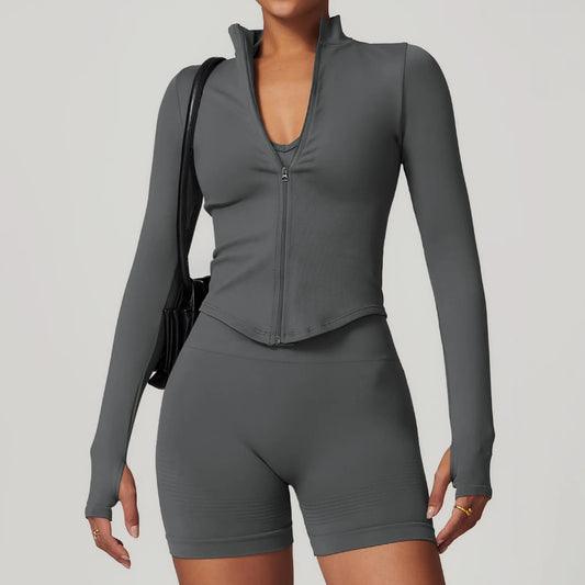 Blusa Fitness com Zíper Frontal e Manga Longa