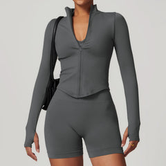 Blusa Fitness com Zíper Frontal e Manga Longa