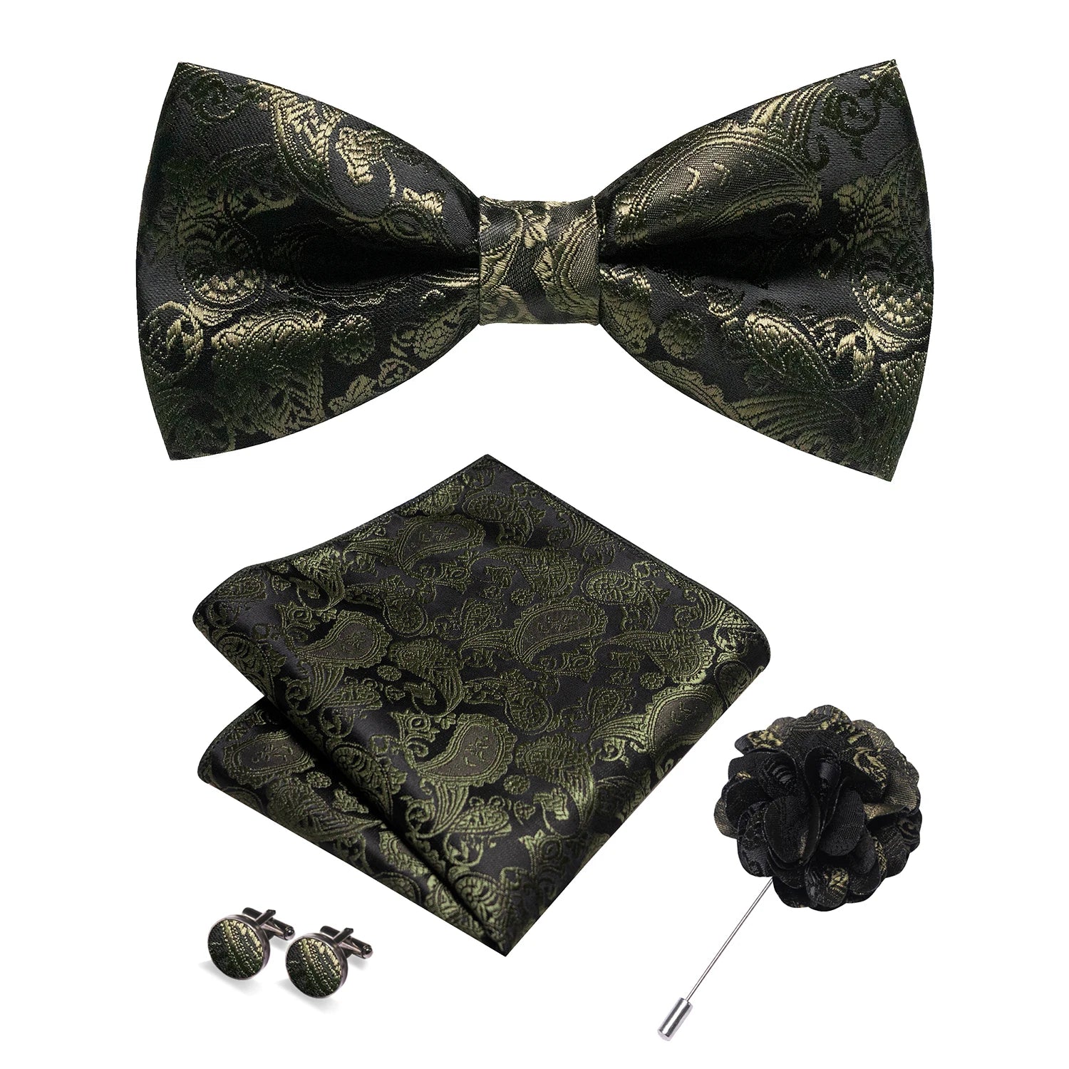 Gravata Borboleta Paisley com Broche + Lenço de Bolso