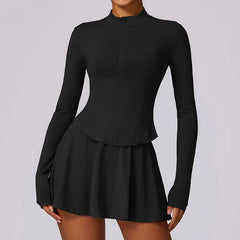 Vestido Fitness com Manga Longa e Saia Rodada