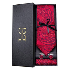 Conjunto de Gravata e Lenço Paisley Vermelho Escuro