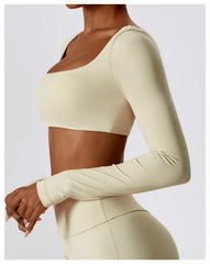 Cropped Fitness Manga Longa com Decote Quadrado