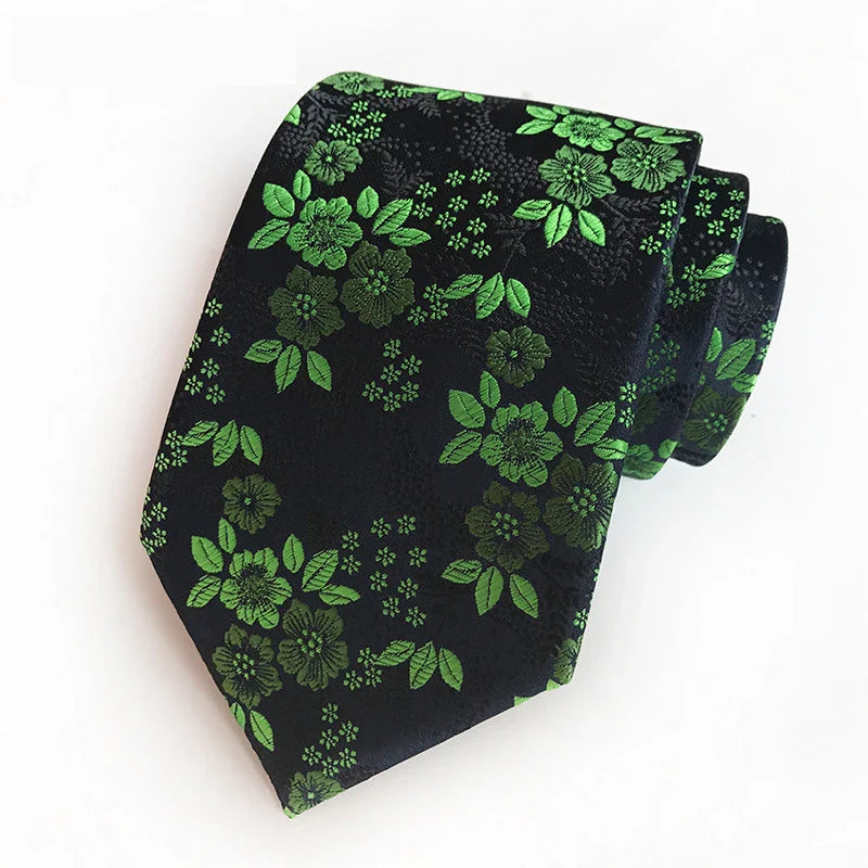 Gravata Floral Vibrante Verde Preto SK965