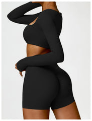 Cropped Feminino Manga Longa com Decote Reto