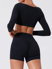Cropped Fitness Manga Longa com Decote Quadrado