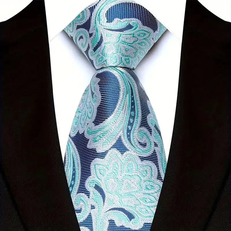 Gravata Masculina com Design Floral e Geométrico