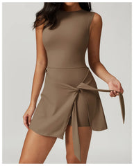 Vestido Fitness com Nó Lateral e Decote Redondo