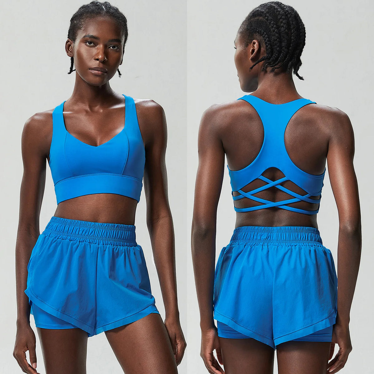 Conjunto Fitness com Top Cruzado nas Costas e Short Soltinho