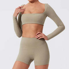 Cropped Fitness Manga Longa com Decote Quadrado