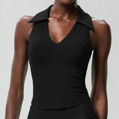 Blusa Fitness Gola Polo com Recorte Nadador
