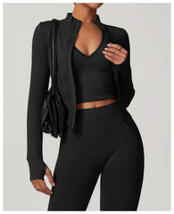 Blusa Fitness com Zíper Frontal e Manga Longa