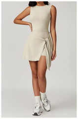 Vestido Fitness com Nó Lateral e Decote Redondo