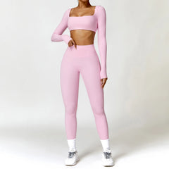 Conjunto Fitness com Cropped Manga Longa e Legging