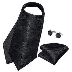 Gravata Ascot Jacquard com Lenço, Broche e Abotoaduras