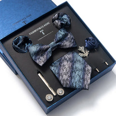 Gravata Borboleta Paisley com Broche e Abotoaduras